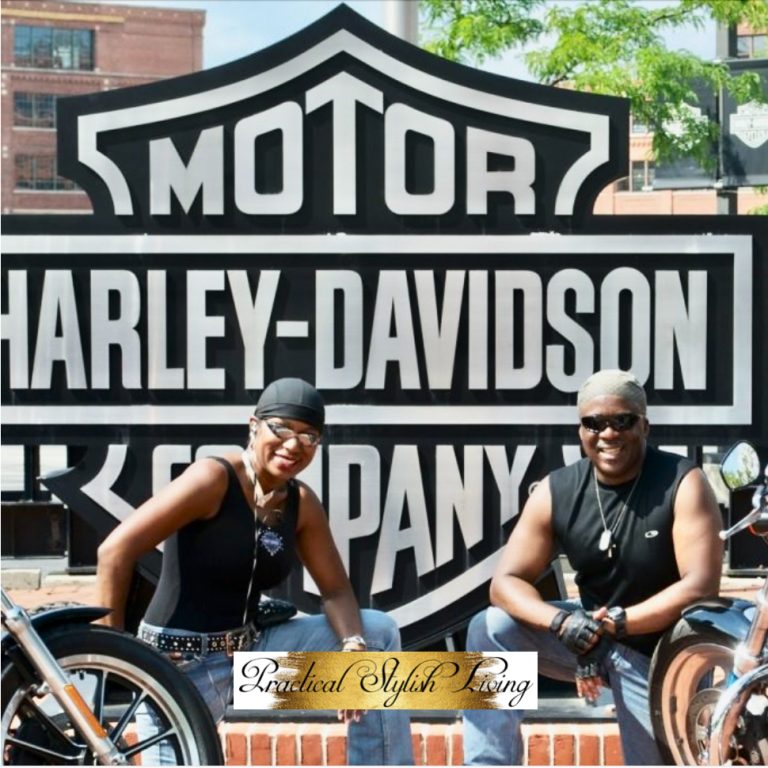 Eric Jones and Kimberly R Jones in front of Harley-Davidson headquarters in Milwaukee Wisconsin