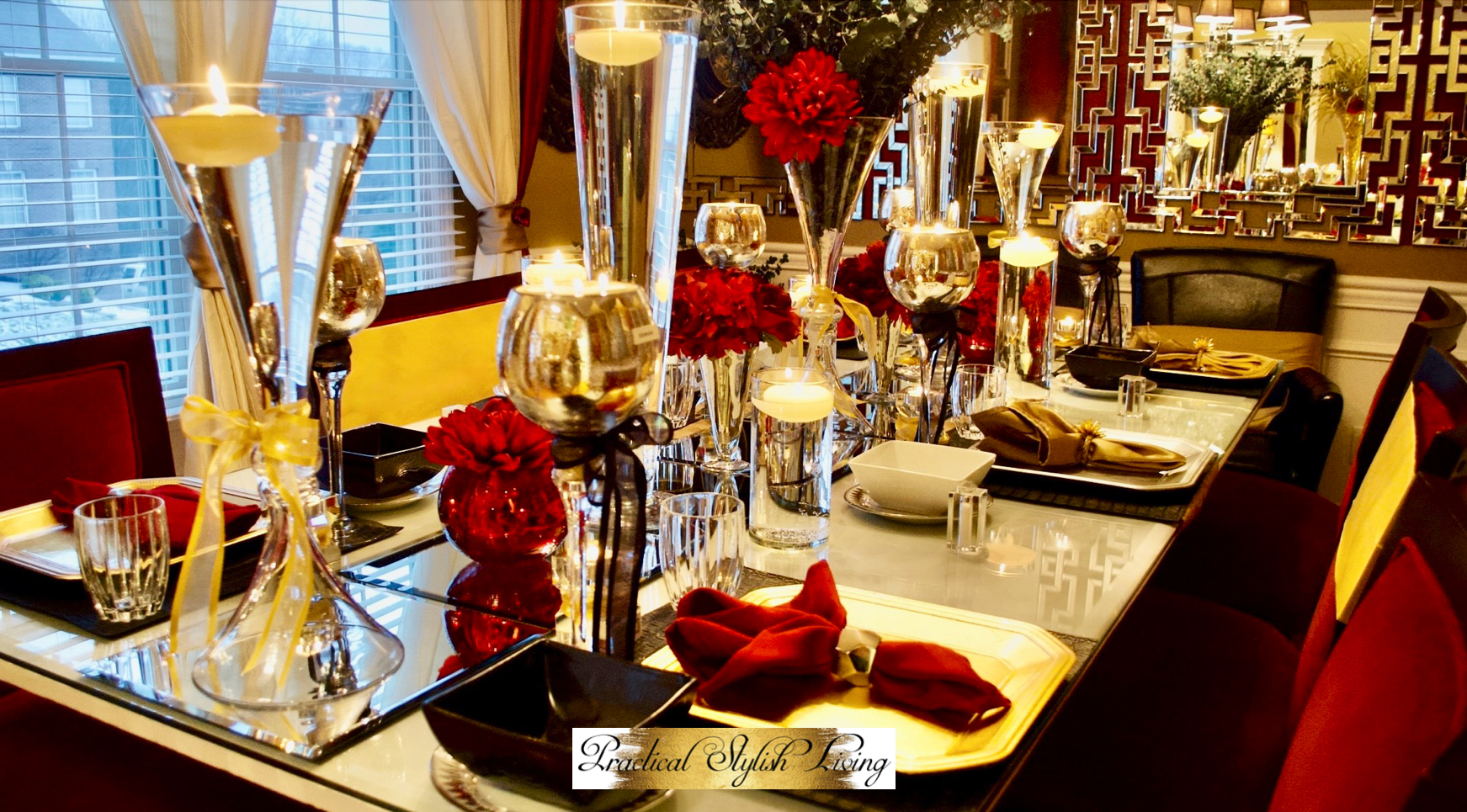  Stylish Table Setting Ideas. Red and antique gold table setting with candles
