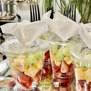 Fruit Salad To Go | Practical Stylish Living | Luxe Entertaining. Rainbow fruit cups, fruit cup platters, mini fruit cups