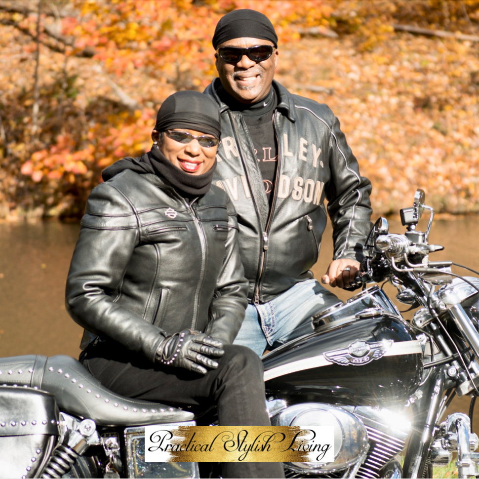 African American man and woman Harley Davidson riders