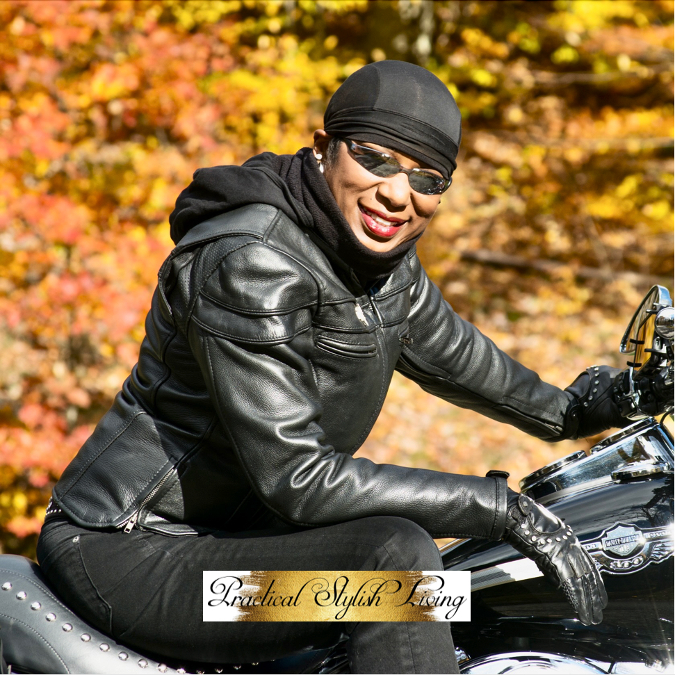Kimberly R. Jones sitting on her motorcycle enjoying the fall weather.