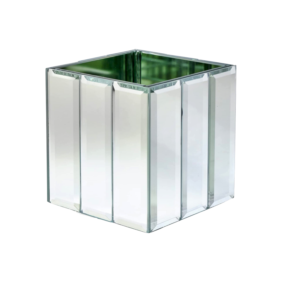Beveled mirrored square vase hostess gift | Practical Stylish Living | Luxe Entertaining | Luxe party hosting supplies