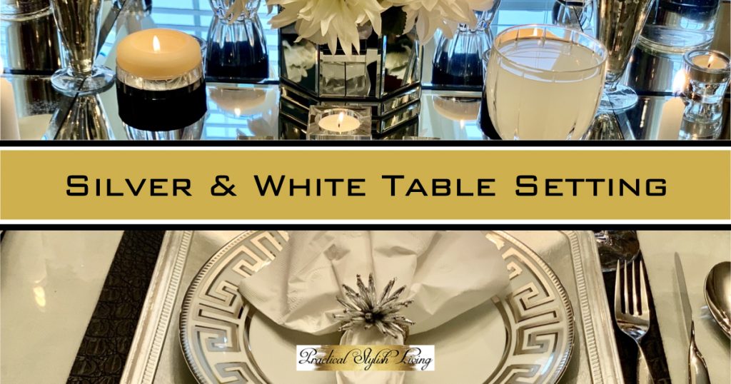Luxury silver and white table decorations elegant displayed with various candle decor.