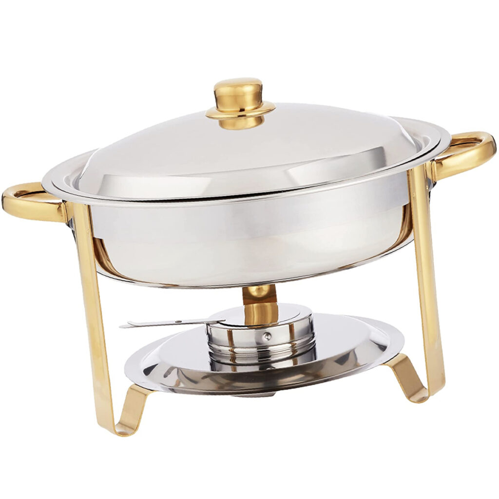 Round gold and silver chafing dish | Practical Stylish Living | Luxe Entertaining | Luxe party hosting supplies