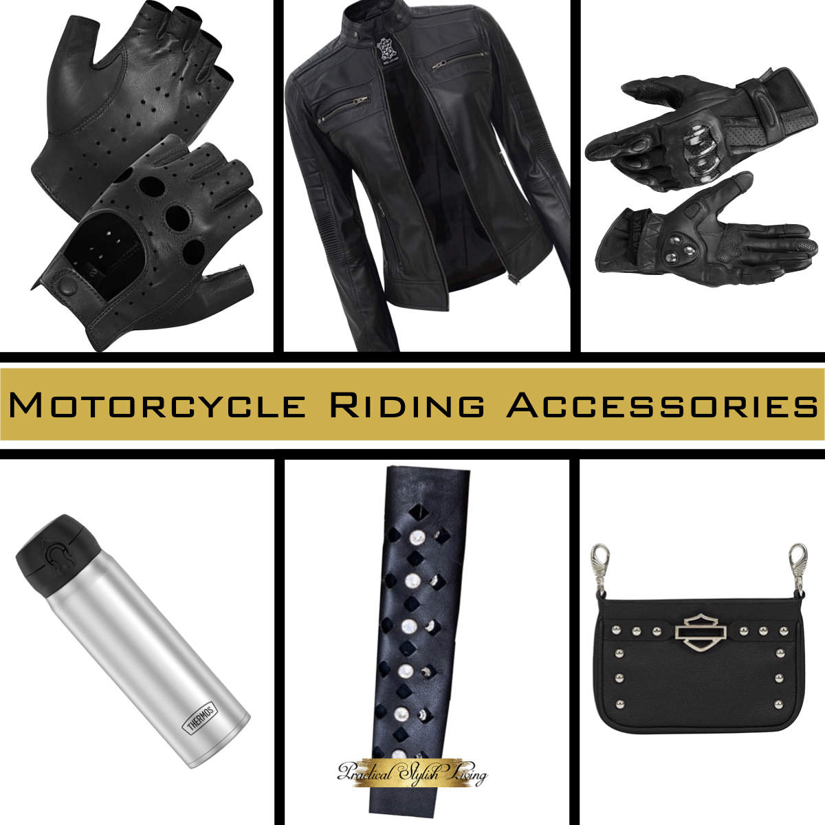 Motorcycle riding accessories for women and men.