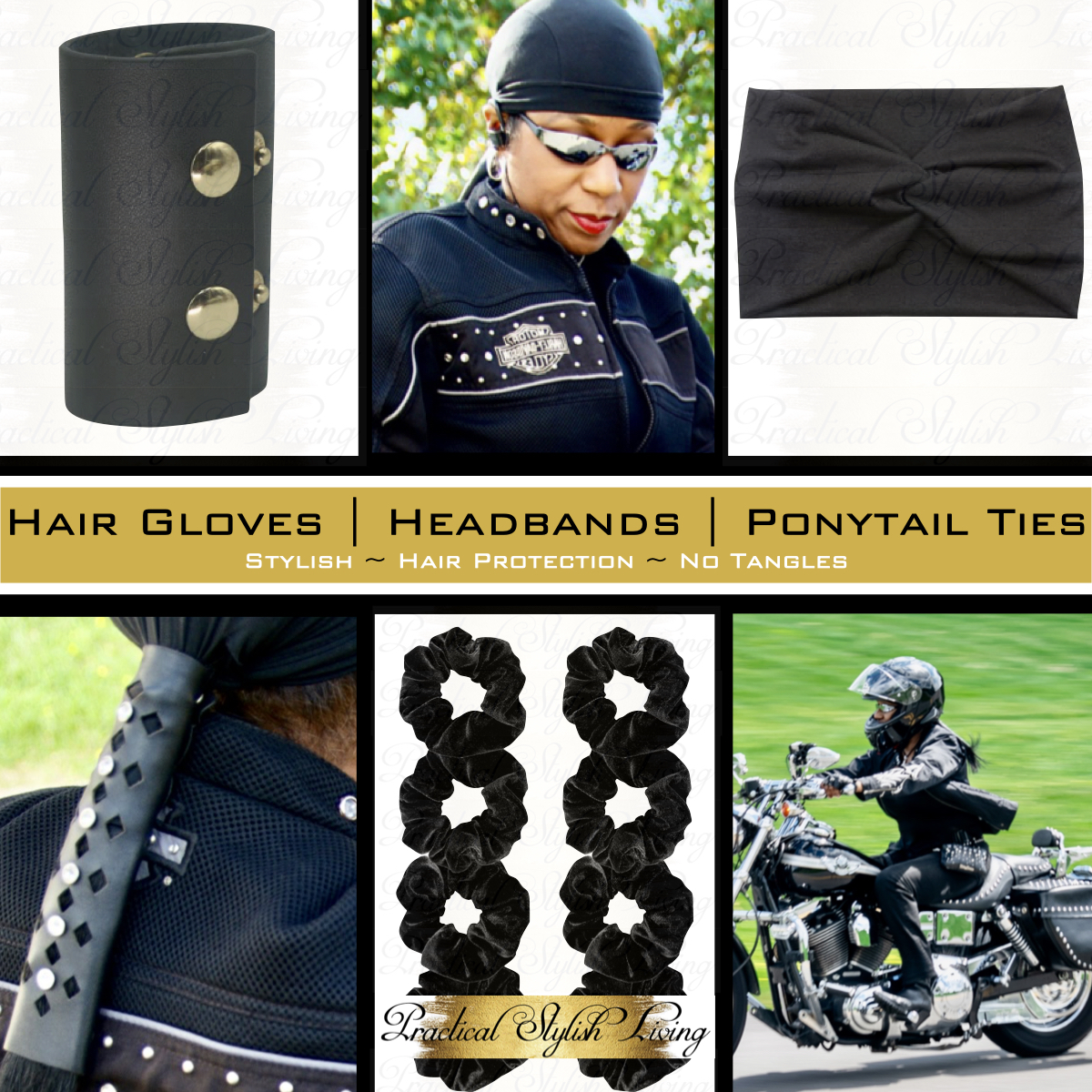Hair Gloves Headbands Ponytail Ties | Motorcycle Hair Accessories | Practical Stylish Living | Motorcycle Lifestyle