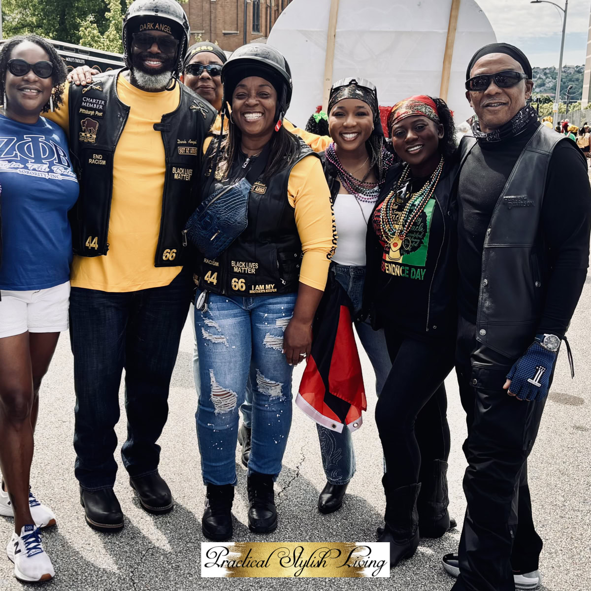 a group of black women and black men at a parade with the Buffalo Soldiers Motorcycle Club, Pittsburgh, PA
